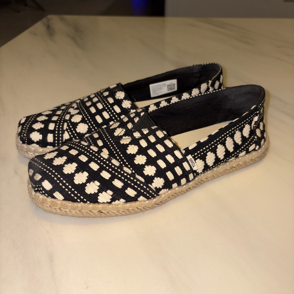 Toms Black and White Espadrille Flats